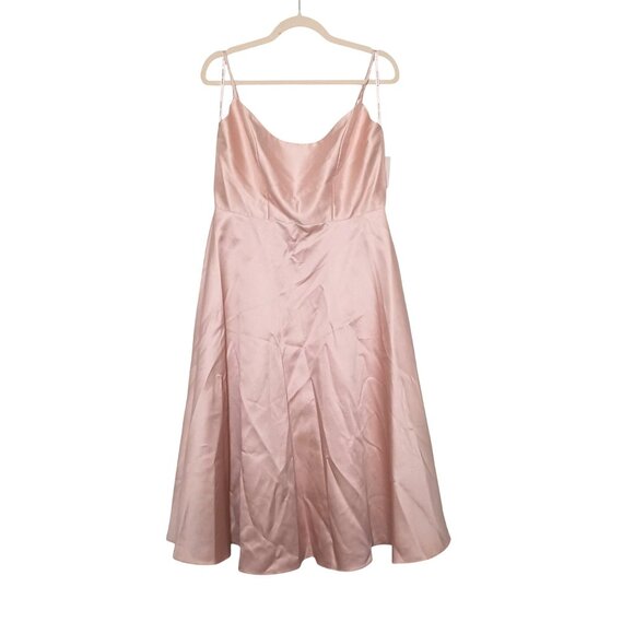 NEW Alfred Sung Spaghetti-Strap Satin Midi Dress‎ Cameo/Blush Pink Size 14 D799 - Picture 3 of 15